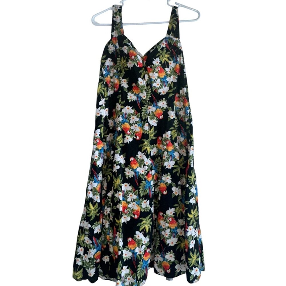 Hana Fashions Made In Hawaii Fit & Flare Sundress Womens S Black Floral Macaws